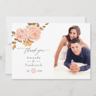 Watercolor Blush Pink and Gold Floral Wedding Thank You Card