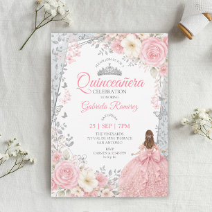 Watercolor Blush Pink and Sage Quinceañera  Invitation