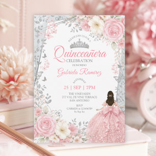 Watercolor Blush Pink and Sage Quinceañera  Invitation