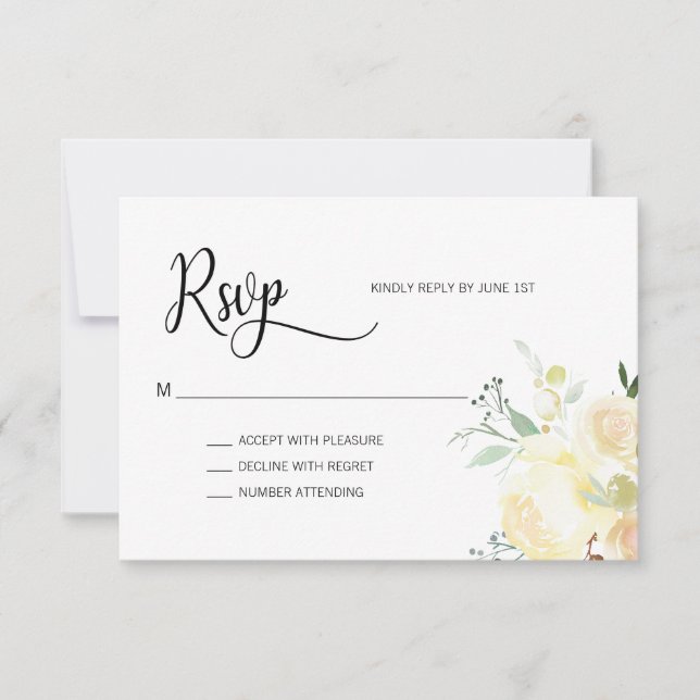 Watercolor Blush Pink Beige Floral Wedding RSVP Card (Front)