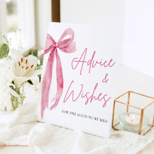 Watercolor Blush Pink Bow  Advice and Wishes Sign