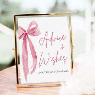 Watercolor Blush Pink Bow  Advice and Wishes Sign