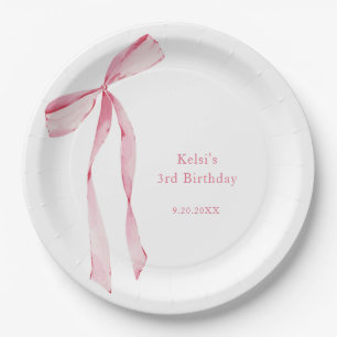 Watercolor Blush Pink Bow Birthday Paper Plate