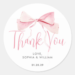 Watercolor Blush Pink Bow Ribbon Girl Baby Shower Classic Round Sticker