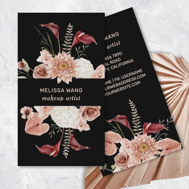 Watercolor Blush Pink Burgundy Flowers Business Card (Creator Uploaded)