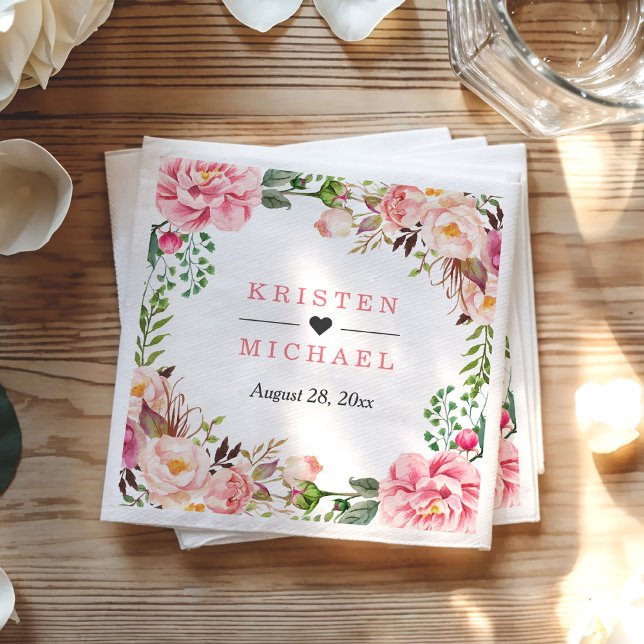 Watercolor Blush Pink Chic Floral Wedding Napkin (Creator Uploaded)