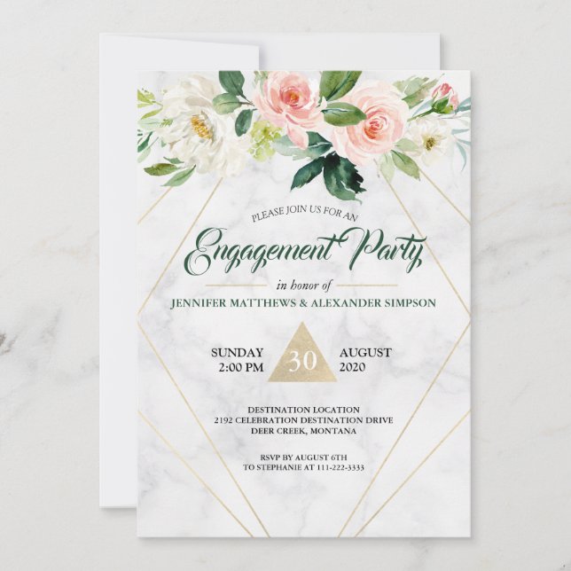 Watercolor Blush Pink Floral Boho Engagement Party Invitation (Front)