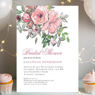 Watercolor Blush Pink Floral Bridal Shower Invitation