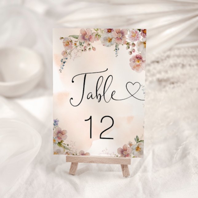 Watercolor Blush Pink Floral Bridal Shower  Table Number (Creator Uploaded)