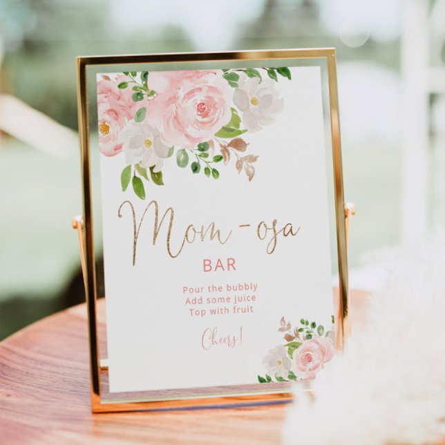 Watercolor blush pink floral Mom-osa bar Poster (Creator Uploaded)