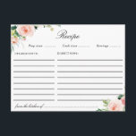 Watercolor blush pink floral recipe card<br><div class="desc">An lovely pink blush watercolor flowers design. The features of this design can be personalised.</div>