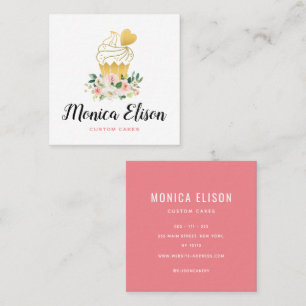 watercolor blush pink floral square business card