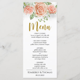 Watercolor Blush Pink Floral Wedding Dinner Menu