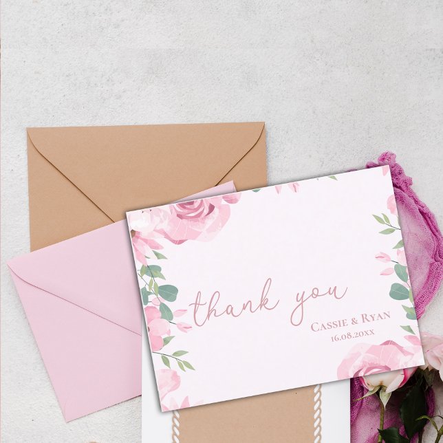 Watercolor Blush Pink Floral Wedding Thank you Postcard (Watercolor Blush Pink Floral Wedding Thank you Postcard)