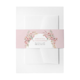Watercolor blush pink flowers boho arch pampas invitation belly band