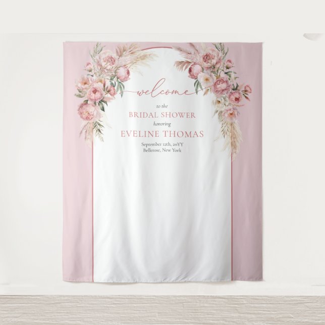 Watercolor blush pink flowers boho Bridal Shower Tapestry (Front)