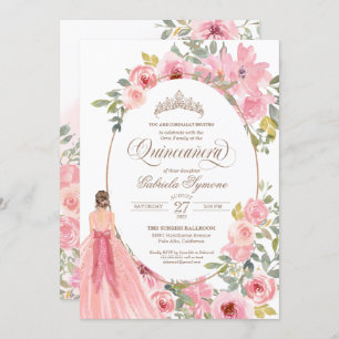 Watercolor Blush Pink Flowers Floral Quinceanera Invitation