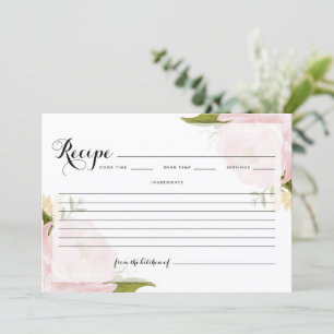Watercolor Blush Pink Garden Roses Recipe Card