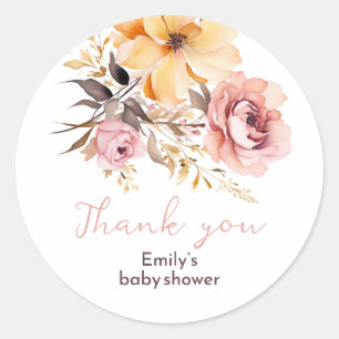 Watercolor blush pink girl baby shower card classic round sticker