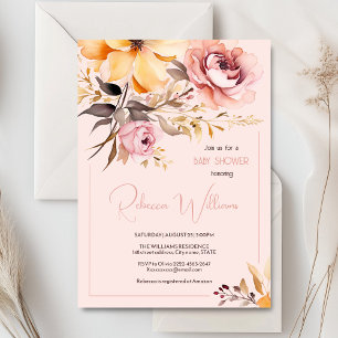 Watercolor blush pink girl baby shower invitation 