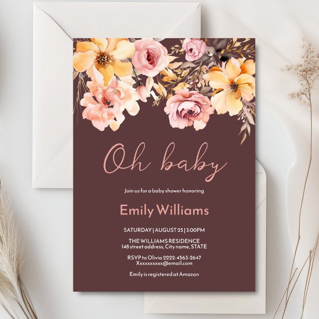 Watercolor blush pink girl baby shower invitation  (Blush pink and peach peonies watercolor girl baby shower invitation )