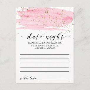 Watercolor Blush Pink & Gold Date Night Idea Card