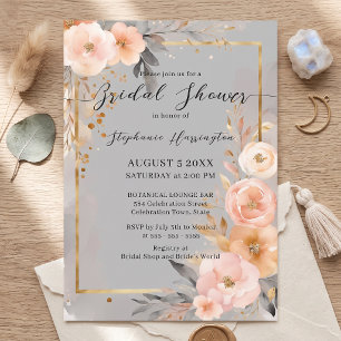 Watercolor Blush Pink Gold Frame Bridal Shower Invitation
