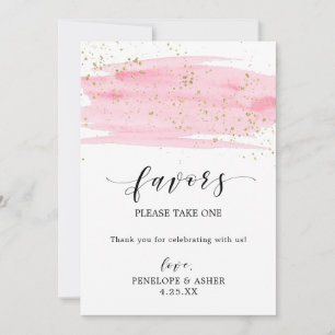 Watercolor Blush Pink & Gold Sparkles Favours Sign