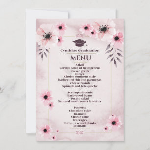 Watercolor Blush Pink Graduation Dinner Menu Invitation