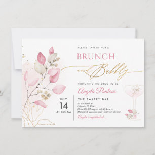 Watercolor Blush Pink Gum Eucalyptus Brunch Bubbly Invitation
