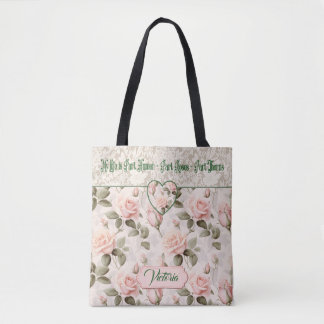 Watercolor Blush Pink & Lace Rose Floral Bride Tote Bag