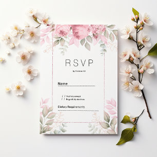 Watercolor blush pink mint white floral RSVP Invitation