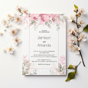Watercolor blush pink mint white floral Wedding Invitation
