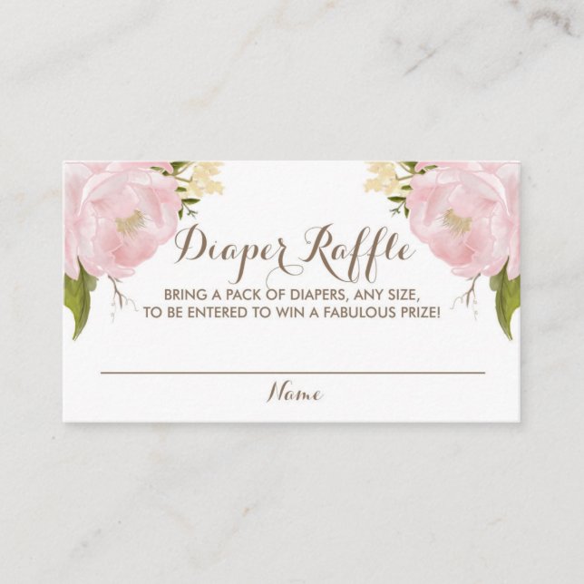 Watercolor Blush Pink Peonies Baby Diaper Raffle Enclosure Card (Front)