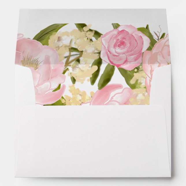 Watercolor Blush Pink Peonies Custom Wedding Envelope (Back (Bottom))