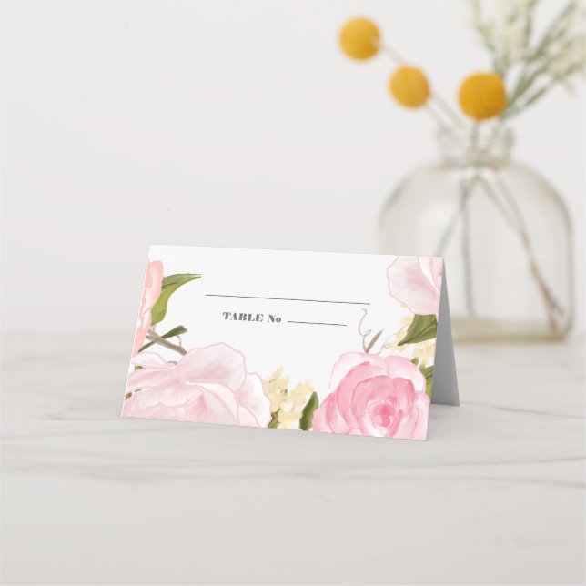 Watercolor Blush Pink Peonies Wedding  Place Card (Front)