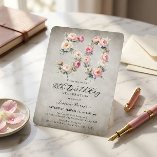 Watercolor Blush Pink Peony 50th Birthday Invitation