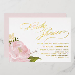 Watercolor Blush Pink Peony Baby Shower Gold