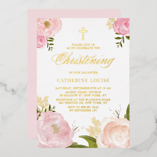 Watercolor Blush Pink Peony Floral Christening
