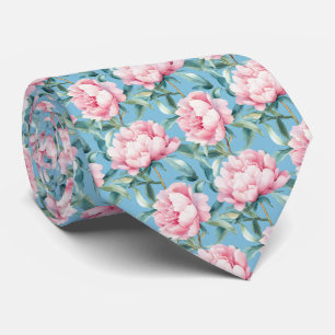 Watercolor Blush Pink Peony Floral Groomsmen Tie