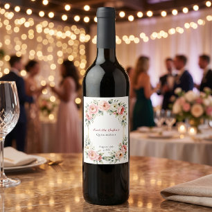 Watercolor Blush Pink Peony Gold Frame Quinceañera Wine Label