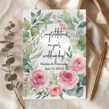 Watercolor Blush Pink Rose & Eucalyptus Wedding