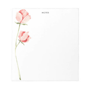 Watercolor Blush Pink Rose Flowers Personised Notepad