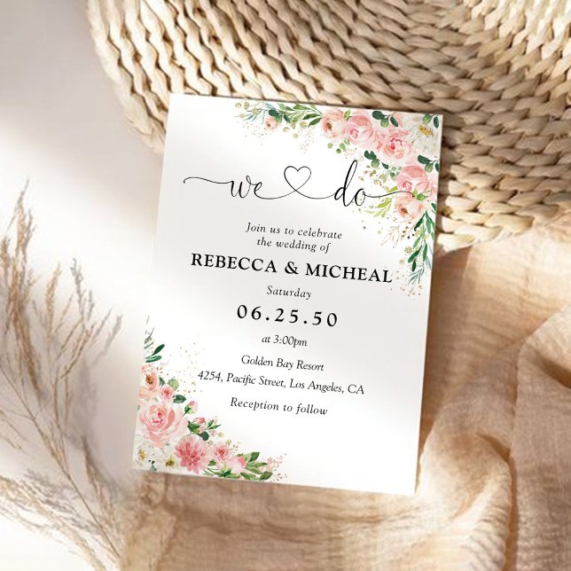 Watercolor Blush Pink Rose Gold Wedding Invitation (Creator Uploaded)