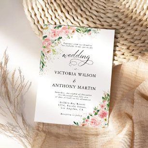 Watercolor Blush Pink Rose Gold Wedding Invitation