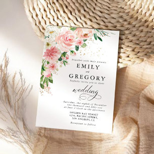 Watercolor Blush Pink Rose Gold Wedding Invitation