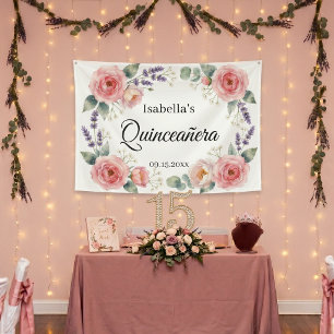 Watercolor Blush Pink Rose Lavender Quinceañera Banner