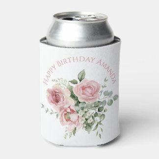 Watercolor Blush Pink Rose Pattern Can Cooler