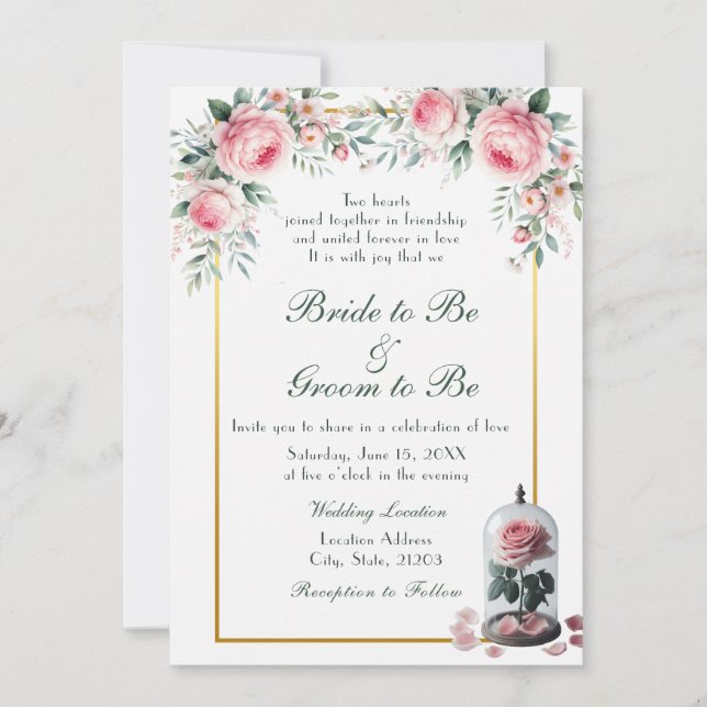 Watercolor Blush Pink Rose Wedding Invitation (Front)