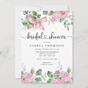 Watercolor Blush Pink Roses Bridal Shower Invitation